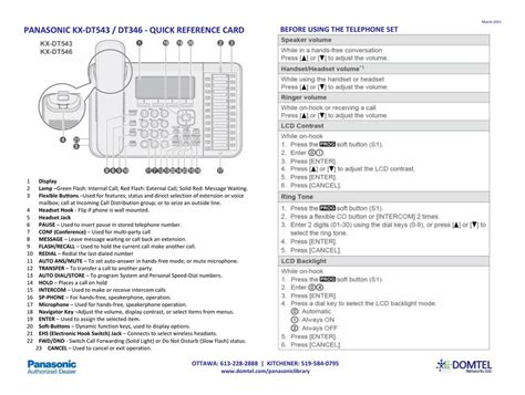 Panasonic Kx Dt543 Quick Reference Card Pdf Download Manualib