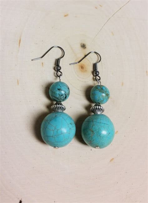 Turquoise Blue Dangling Ball Earrings By StephsHandsToYours