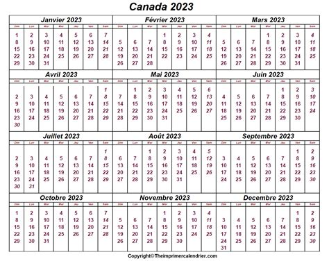 Calendrier 2023 Canada The Imprimer Calendrier