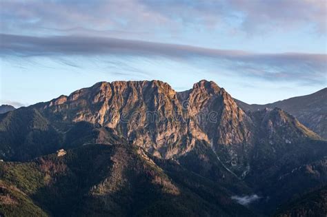 Giewont Peak In Tatra Mountains Over Zakopane Town In Poland Stock