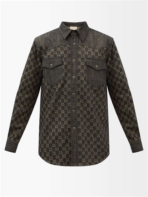 Gucci Gucci Gg Logo Jacquard Denim Shirt Blackmatchesfashion