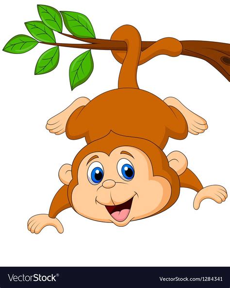 Vector Illustration Of Cute Monkey Cartoon Hanging On A Tree Branch