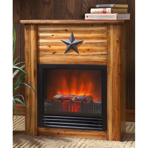 Simulated flame effects with adjustable timer, temperature and heater settings; Guide Gear® Rustic Concealment Electric Fireplace - 209367 ...