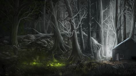 Fantasy Art Digital Art Trees Forest House Painting Lights Wallpapers Hd Desktop And