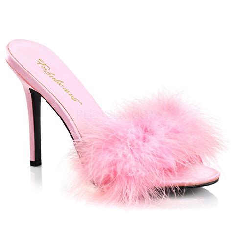 Marabou Feather Slipper With 4 Inch Heel 4 Colors Redneckwear