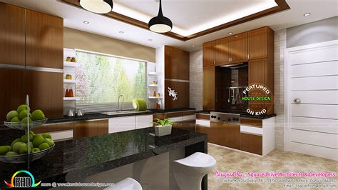Use cooler, serene kitchen paint colours like green, blue and violet to create a calm and fresh atmosphere. Kitchen and dining room interior ideas - Kerala home design and floor plans - 8000+ houses