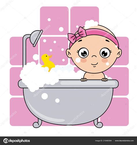 Niña Bañándose Bañera Tarjeta Ducha Bebé — Archivo Imágenes Vectoriales