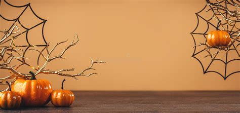 Orange Halloween Pumpkins With Golden Spider Webs Stock Image Image