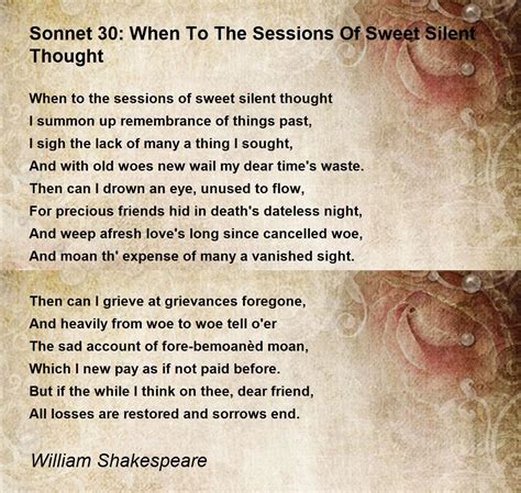 Sonnet 30 When To The Sessions Of Sweet Silent Thought Poem By William