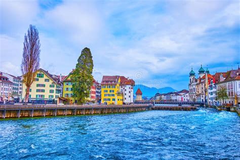 Waters Of Reuss River At Needle Dam Lucerne Switzerland Stock Image