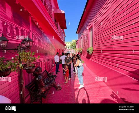 Puerto Plata Dr January 10 2022 People Playing And Socializing On The Pink Street In Puerto