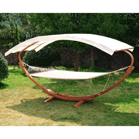 It weighs just 19 pounds, has a weight limit of 264 pounds, and even comes with a convenient carry case. Outsunny 2 Person Wood Hammock Bed with Stand And Canopy | Walmart Canada