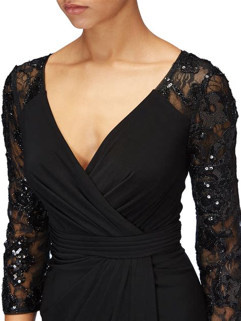 adrianna papell plus size lace sleeved long dress black at john lewis and partners