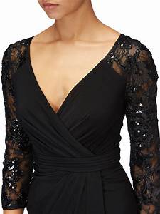  Papell Plus Size Lace Sleeved Long Dress Black At John Lewis