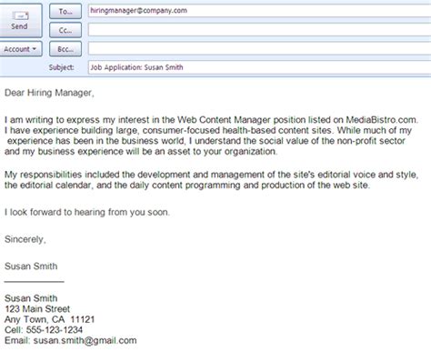 Cover letter for job application via email. The Work at Home Journal: Telecommuting job cover letter ...