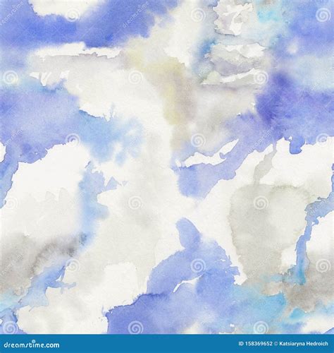 Watercolor Hand Painted Abstract Seamless Pattern With Slouds And Sky