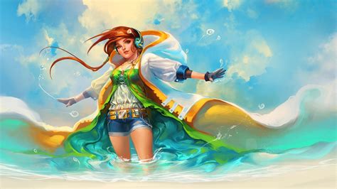 Sakimichan Anime Music Headphones Ocean Sea Waves