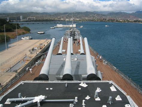 Battleship Missouri With The Arizona Memorial In The Background Pearl