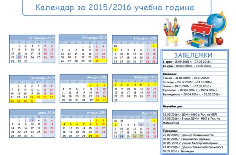 Календар за учебната 20152016 учебна година