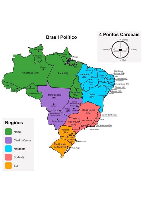 Pedagogas Da Paz Mapa Politico Do Brasil Colorido Para Imprimir Mapa