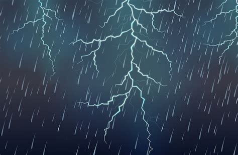 Premium Vector Lightning Strike And Rain Thunderstorm