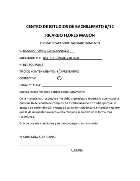 Modelo De Solicitud De Mantenimiento De Aire Acondici