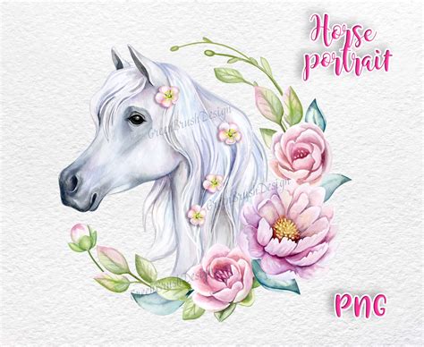 Watercolor Horse Clipart With Floral Frame