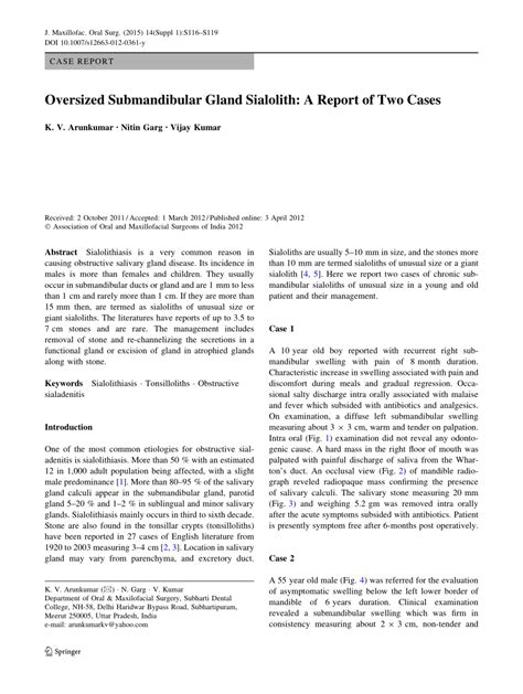 Pdf Oversized Submandibular Gland Sialolith A Report Of Two Cases