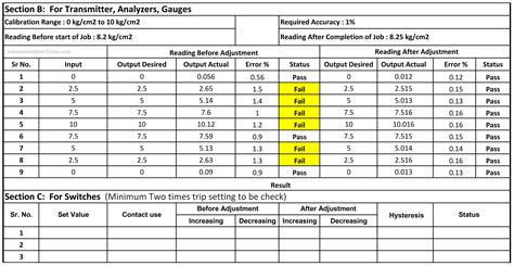 Calibration Record Sheet Report Template Templates Sh