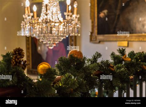 Grand English Country House Christmas Decorations Stock Photo Alamy