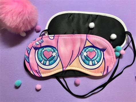Cute Pink Anime Eyes Sleeping Mask Kawaii Etsy