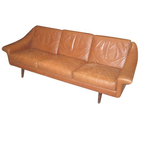 Danish Modern Leather Sofa With Stitching Detail At 1stdibs