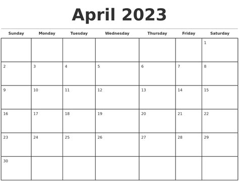 April 2023 Monthly Calendar Template