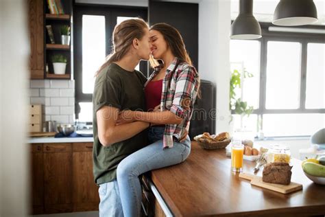 Romantic Couple Hugging And Kissing Having A Great Time Together Stock Image Image Of