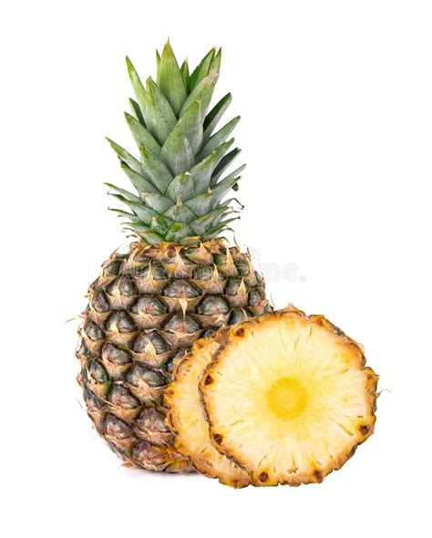 Pineapple Isolated One Whole Pineapple With Green Leaves Isolated On