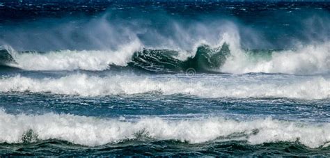 Giant Ocean Waves Crashing In A Storm Out At Sea Stock Image Image Of