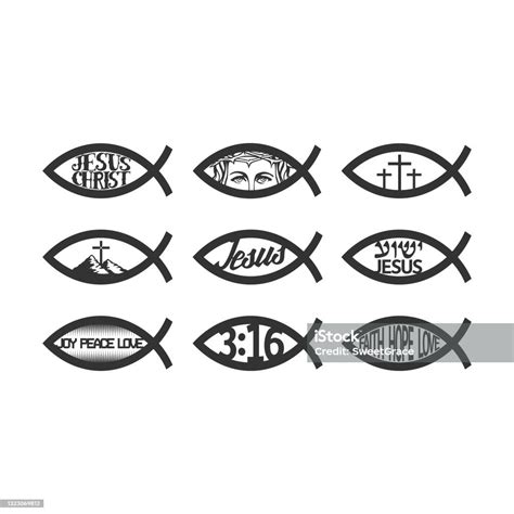 Set Of Fishes Christian Symbols Church Logo Stock Illustration