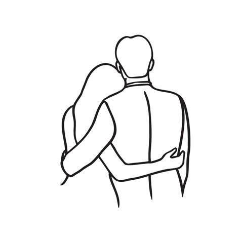 Man And A Woman Stand With Their Backs To The Viewer Hugging Doodle