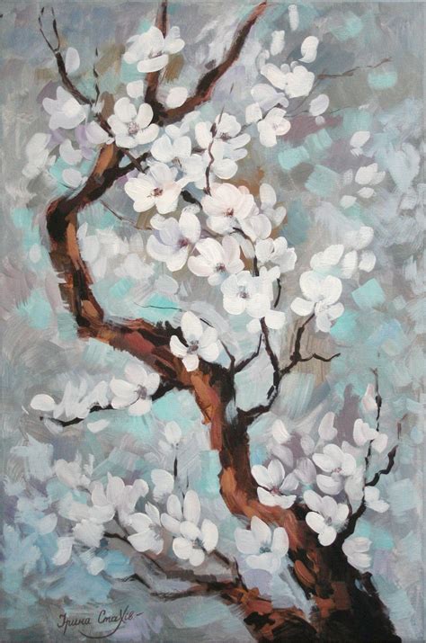 Cherry Blossom Painting Abstract Flower Tree Art Floral Oil Etsy In
