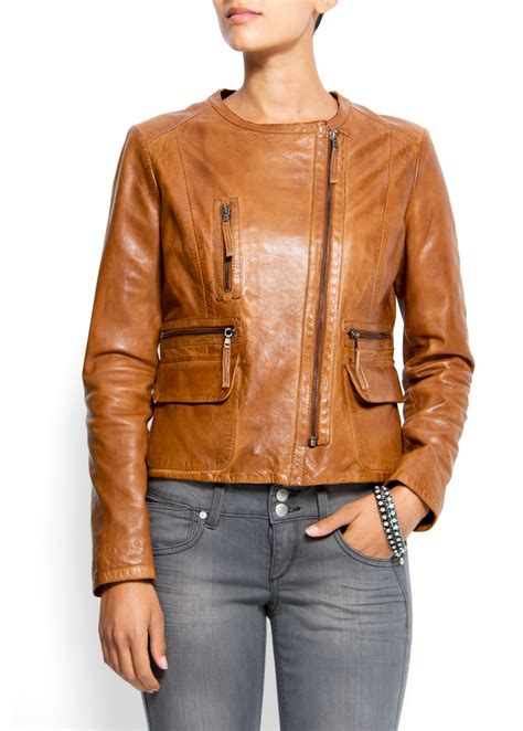 Lyst Mango Leather Jacket In Brown