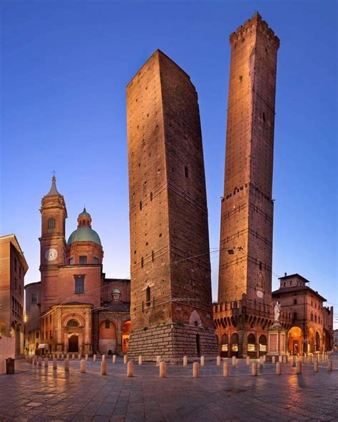 The Two Towers In Bologna Italyboth Leaning Are Medival Structures