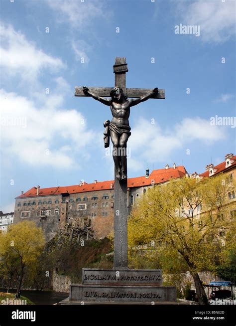 Statue Of Jesus Christ On Cross Cesky Krumlov Czech Republic Stock