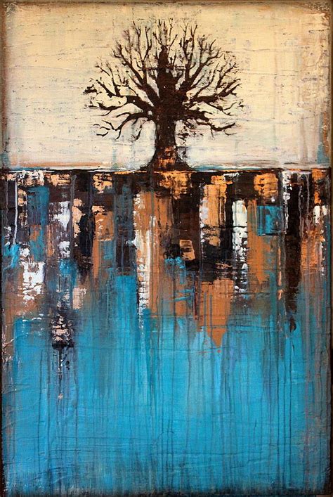 Abstract Tree In Teal Landscape Texture Painting Teal