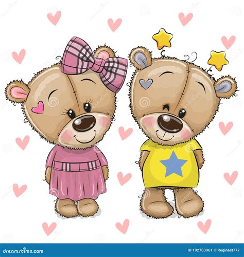 Cute Cartoon Teddy Bears On A Hearts Background Stock Vector
