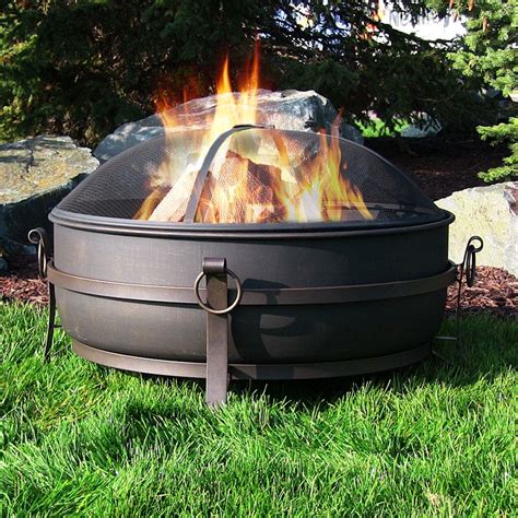 Sunnydaze Large Outdoor Fire Pit With Spark Screen 34 Inch Steel