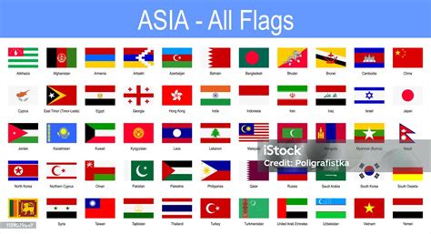 All Asian Flags Icon Set Vector Illustration Stock Illustration