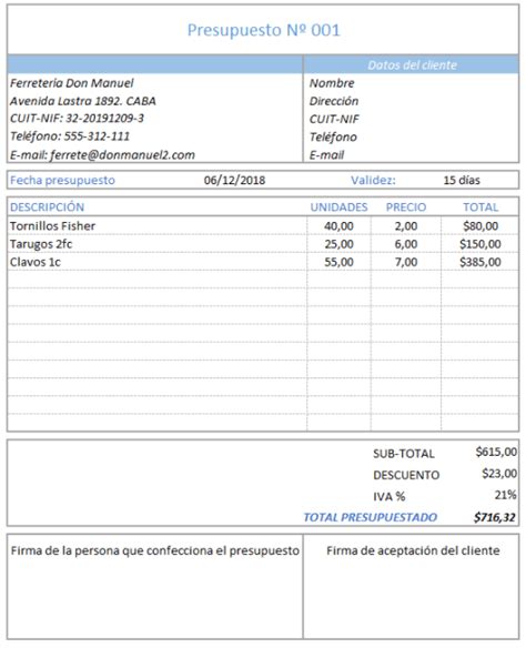 Plantillas Excel Creación De Presupuestos