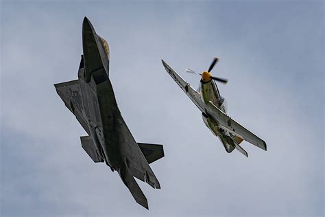 P 51 Mustang Chases F 22 Hard High Tech Fighter Barely Notices