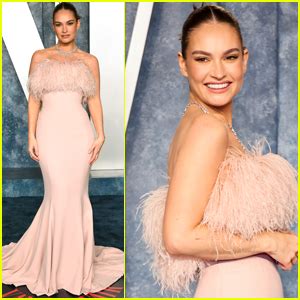 Lily James Goes Pretty In Blush Colored Dress For Vanity Fair Oscar Party Oscars