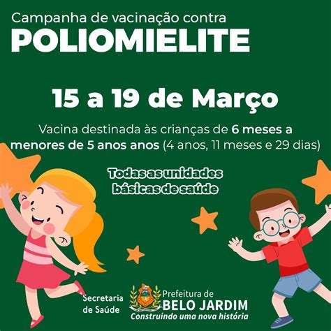 Belo Jardim inicia nesta terça feira Campanha de Vacinação contra a Poliomielite Prefeitura